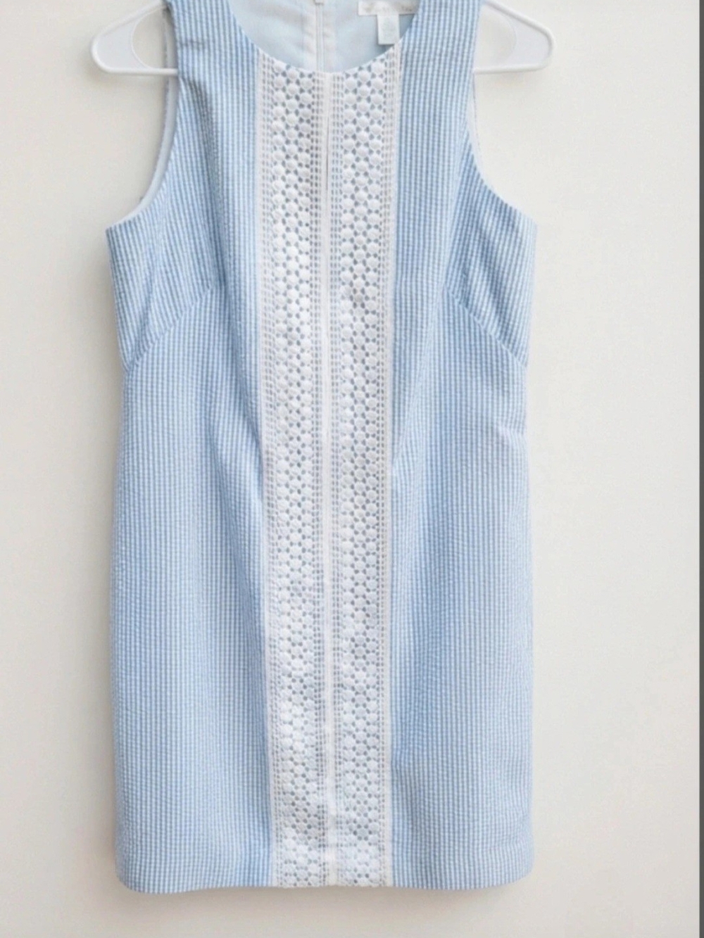 London Times Light Blue Seersucker Lace-Panel Maxi Dress